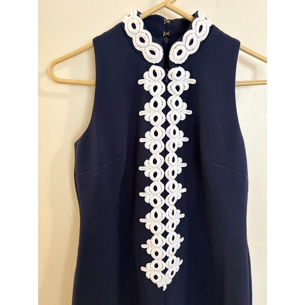 Lilly Pulitzer Callista Shift Dress Navy Blue Soutache Embroidery Knit XS - Picture 4 of 9